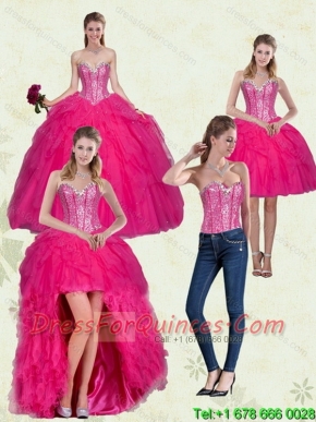 Decent Hot Pink Sweetheart Dress for Quince with Ruffles and Beading