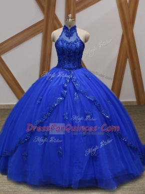 Royal Blue Sleeveless Appliques Lace Up Quinceanera Dresses