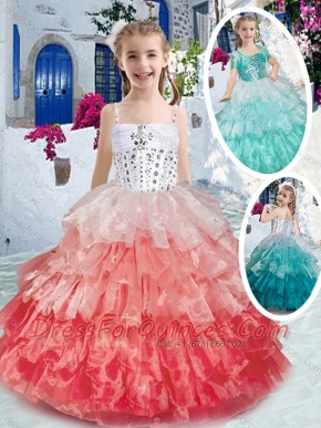 Elegant Spaghetti Straps Little Girl Pageant Dresses with Ruffled Layers and Beading