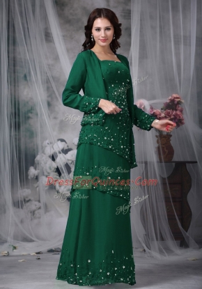 Chic Green Sleeveless Beading Floor Length Prom Party Dress