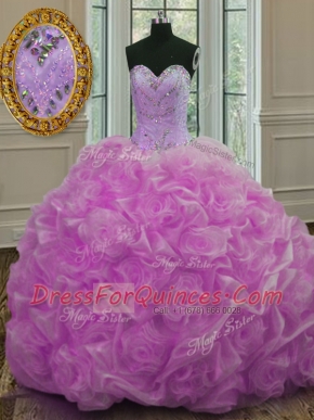 Most Popular Pick Ups Lilac Sleeveless Organza Sweep Train Lace Up Sweet 16 Quinceanera Dress for Military Ball and Sweet 16 and Quinceanera