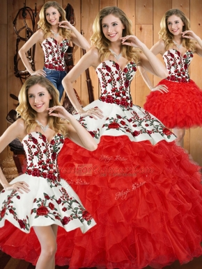 Tulle Sleeveless Floor Length 15 Quinceanera Dress and Embroidery and Ruffles