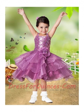 Elegant A-Line Straps Tea-length Hand Made Flowers Sequins Flower Girl Dress
