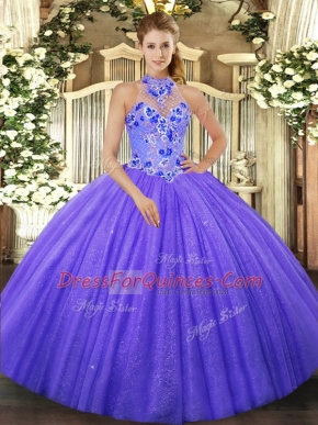 Pretty Purple Sweet 16 Quinceanera Dress Tulle Sleeveless Beading and Embroidery