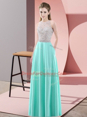 Ideal Scoop Sleeveless Satin Prom Party Dress Beading Backless