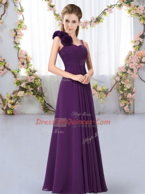 Fashionable Floor Length Dark Purple Quinceanera Court Dresses Straps Sleeveless Lace Up