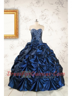 2015 Exclusive Appliques Navy Blue Quinceanera Dresses