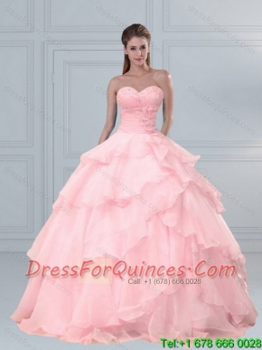 Elegant Pink Sweetheart Beaded Quinceanera Dresses with Ruffled Layers