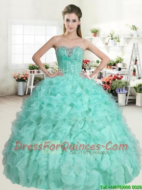 Classical Apple Green Sweet 16 Dress with Beading and Ruffles for Spring