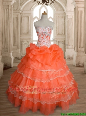 Exquisite Orange Red Big Puffy Quinceanera Dress with Ruffled Layers and Beading