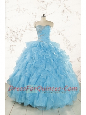 Baby Blue 2015 Prefect Quinceanera Dresses with Beading and Ruffles