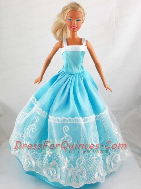 Pretty Blue Princess Dress With Lace Gown For Barbie Doll