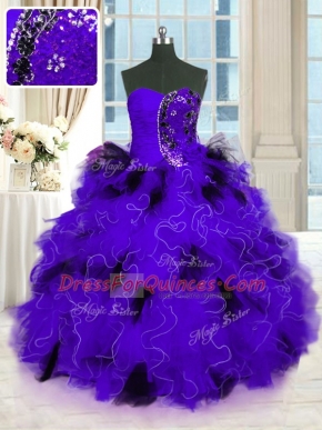 Strapless Sleeveless Tulle Quinceanera Dresses Beading and Ruffles Lace Up