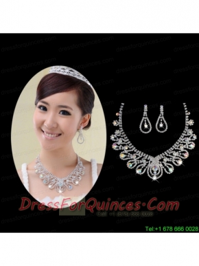 Shimmering Colorful Rhinestones Ladies Necklace and Earrings Jewelry Set