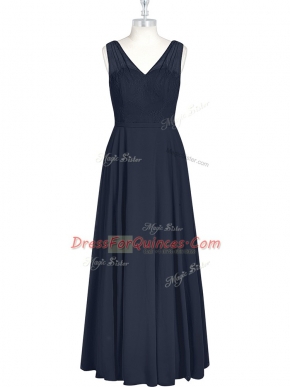 Black Prom Evening Gown Prom and Party with Ruching V-neck Sleeveless Zipper