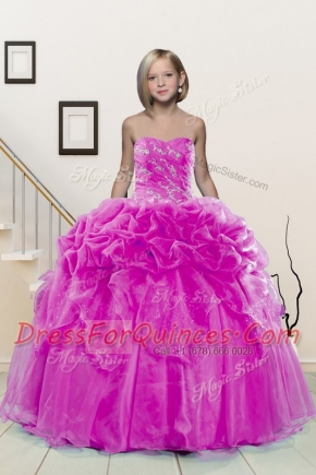 Organza Sweetheart Sleeveless Lace Up Beading and Pick Ups Flower Girl Dresses in Fuchsia