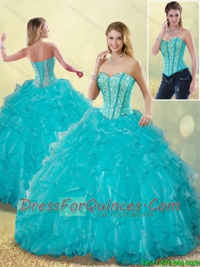 Elegant Aqua Blue Sweet 16 Dresses with Beading and Ruffles