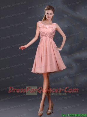 Bateau A Line Prom Dresses with Appliques and Ruching