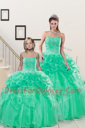 Pick Ups Turquoise Sleeveless Organza Lace Up Sweet 16 Dress for Military Ball and Sweet 16 and Quinceanera