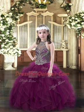 Charming Purple Sleeveless Organza Lace Up Little Girls Pageant Dress for Party and Quinceanera