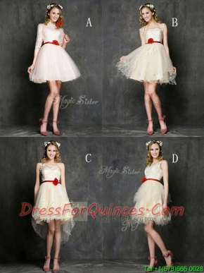 Most Popular Champagne Mini Length Prom Dresses with Belt