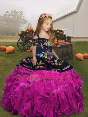 Organza Sleeveless Floor Length Child Pageant Dress and Embroidery and Ruffles
