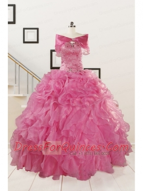 Puffy Sweetheart Pink Quinceanera Dresses with Beading