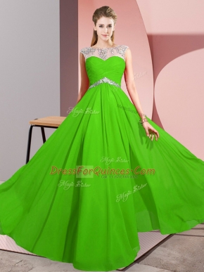 High End Sleeveless Floor Length Beading Clasp Handle Prom Dress with Green