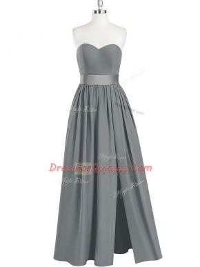 Grey Chiffon Zipper Sweetheart Sleeveless Floor Length Prom Dress Belt