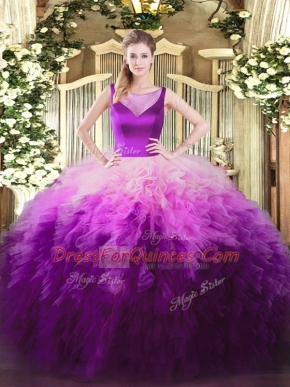 Ball Gowns Ball Gown Prom Dress Multi-color Scoop Tulle Sleeveless Floor Length Zipper