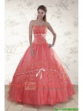 Watermelon Sweetheart Appliques Fast Delivery Quinceanera Dresses for 2015