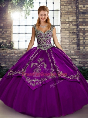 Graceful Tulle Sleeveless Floor Length Vestidos de Quinceanera and Beading and Embroidery