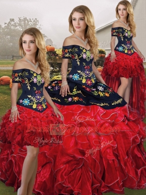 Flirting Sleeveless Embroidery and Ruffles Lace Up Quinceanera Gown