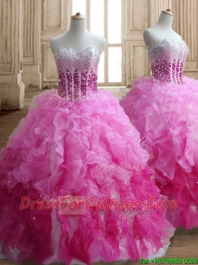 Visible Boning Beaded Bodice and Ruffled Quinceanera Dress in Gradient Color
