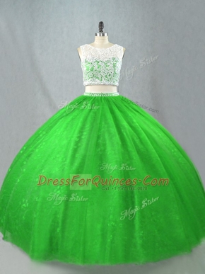 Pretty Floor Length Zipper 15 Quinceanera Dress Green for Sweet 16 and Quinceanera with Beading