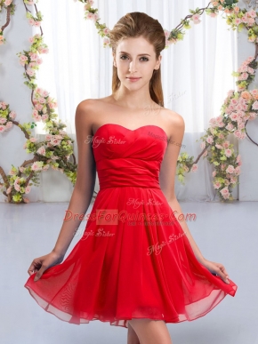 Red Chiffon Lace Up Quinceanera Dama Dress Sleeveless Mini Length Ruching