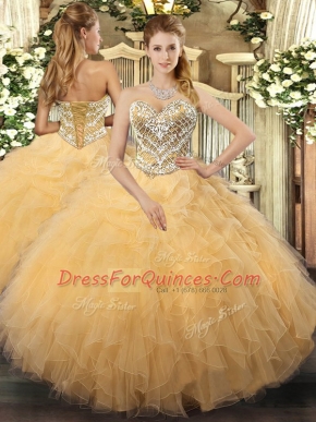 Fitting Tulle Sleeveless Floor Length 15 Quinceanera Dress and Beading and Ruffles