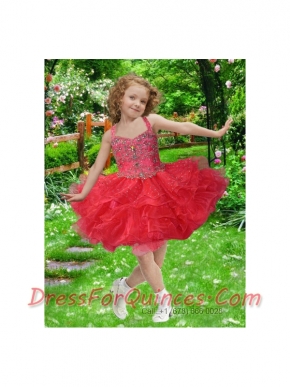 Exquisite Ball Gown Halter Beading and Ruffles Red Little Girl Dress for 2014