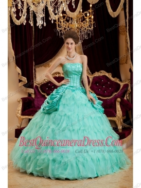 Luxurious Ball Gown Strapless Floor-length Ruffles Taffeta and Organza Apple Green Quinceanera Dress