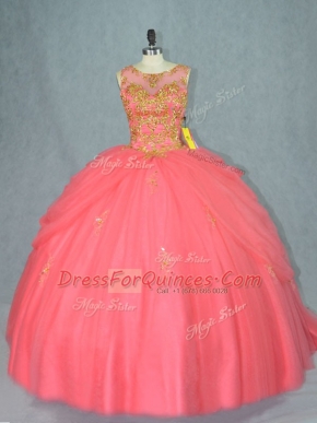 Super Tulle Sleeveless Sweet 16 Dress Brush Train and Beading