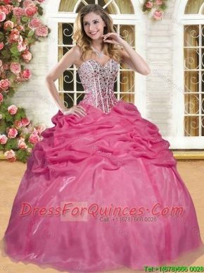 Best Selling Coral Red Sweet 16 Dress with Beading and Pick Ups
