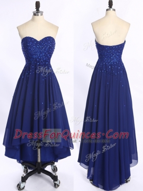 Adorable High Low Royal Blue Homecoming Dress Sweetheart Sleeveless Zipper