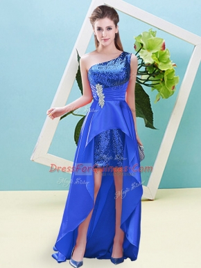 Beauteous High Low Blue One Shoulder Sleeveless Lace Up