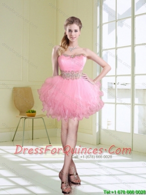 2016 Beautiful Spring Short Strapless Prom Dresses with Appliques and Ruffles