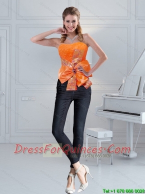 2015 Cute Orange Sweetheart Corset with Ruffles and Bowknot