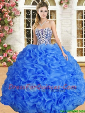 Perfect Beaded and Ruffled Organza Quinceanera Dress in Royal Blue
