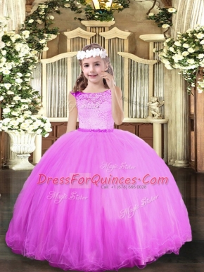 Elegant Ball Gowns Little Girls Pageant Gowns Lilac Scoop Tulle Sleeveless Floor Length Zipper