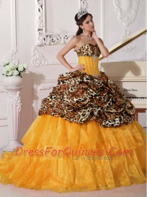 Orange Ball Gown Sweetheart  Brush Train Pretty Quinceanera Dresses with Leopard and Organza Appliques