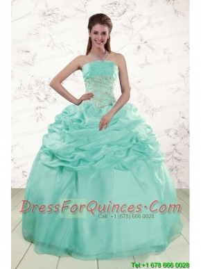 2015 Pretty Puffy Apple Green Sweet 16 Dresses with Beading