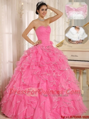 2016 Pretty Ruffles and Beading Quinceanera Dresses in Rose Pink
